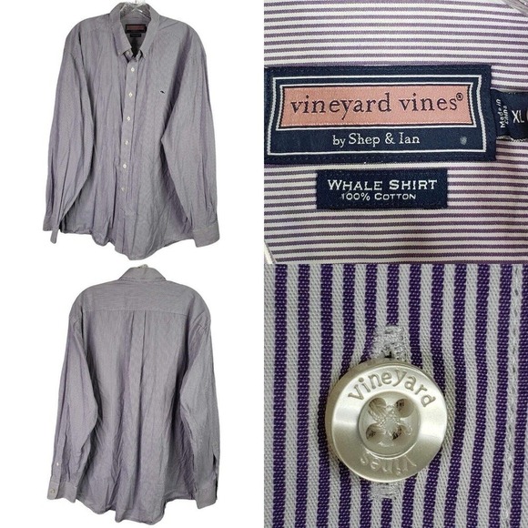 Vineyard Vines Whale Shirt Men's XL Striped LS Button Up Shirt Resort Wear - Picture 1 of 9